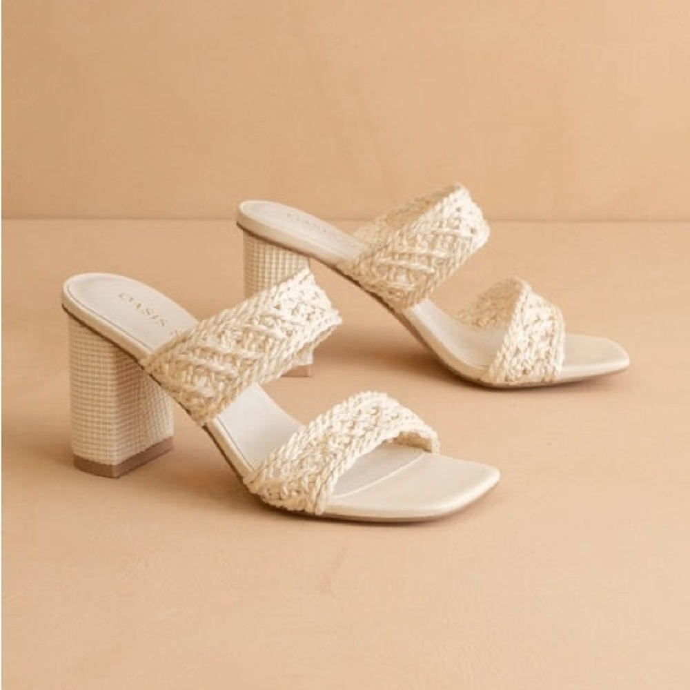 Casual Cream Woven Heeled Sandals